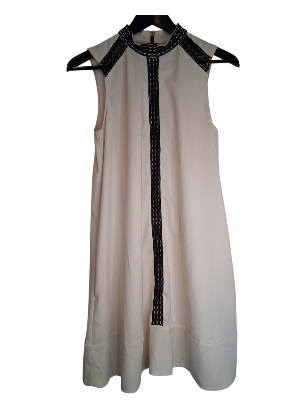 Rachel Rachel Roy White High Neck Black Lace Trim Mini Shift Dress Size Medium